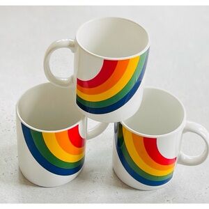 Set of 3 Vintage 80s FTD Rainbow Coffee Mugs Cups